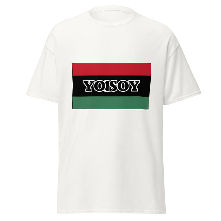 White T-shirt with the Libyan flag and 'YO SOY' text, front view.