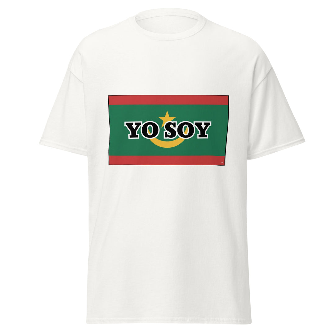 White T-shirt with the Mauritanian flag and 'YO SOY' text, front view.