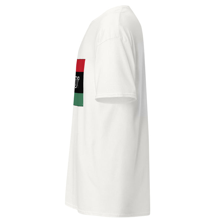 White T-shirt with the Libyan flag and 'YO SOY' text, left side view.