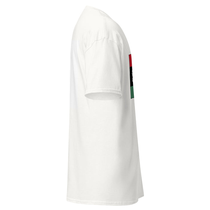 White T-shirt with the Libyan flag and 'YO SOY' text, right side view.
