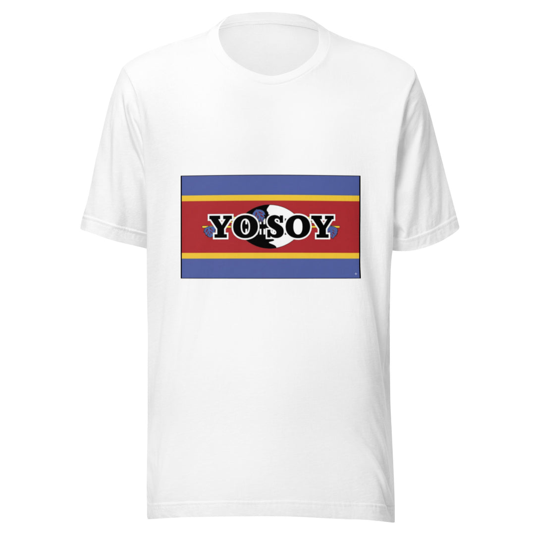 White T-shirt with the flag of Eswatini and 'YO SOY' text, front view.