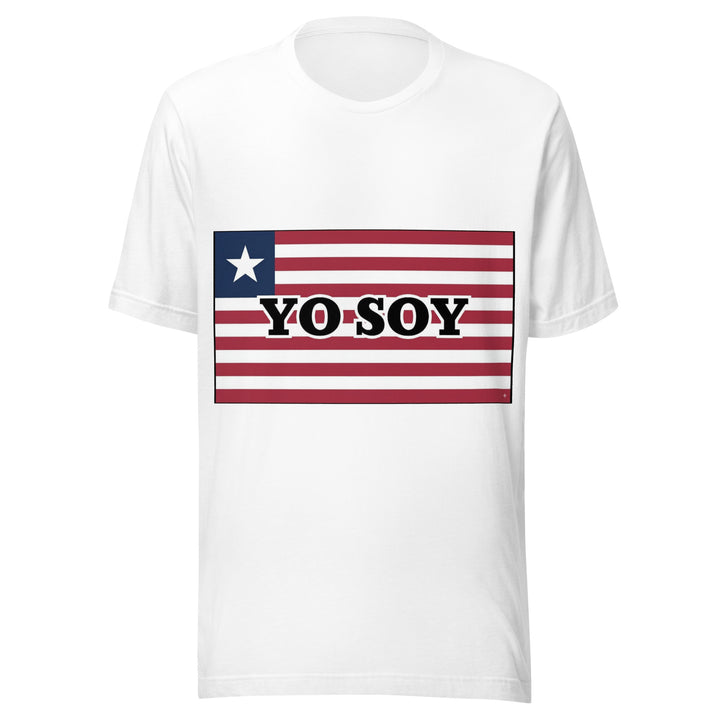 White T-shirt with the Liberian flag and 'YO SOY' text, front view.