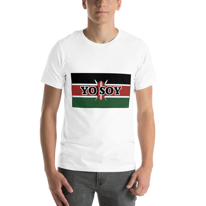 White T-shirt with the Kenyan flag and 'YO SOY' text, front view.