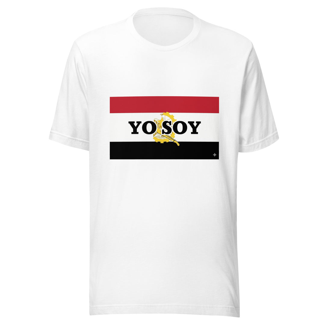White T-shirt with the Egyptian flag and 'YO SOY' text, front view.