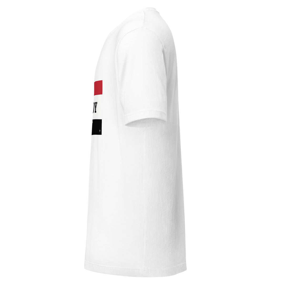 White T-shirt with the Egyptian flag and 'YO SOY' text, left side view.