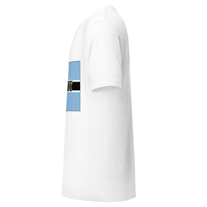 White T-shirt with the Botswana flag and 'YO SOY' text, left side view.