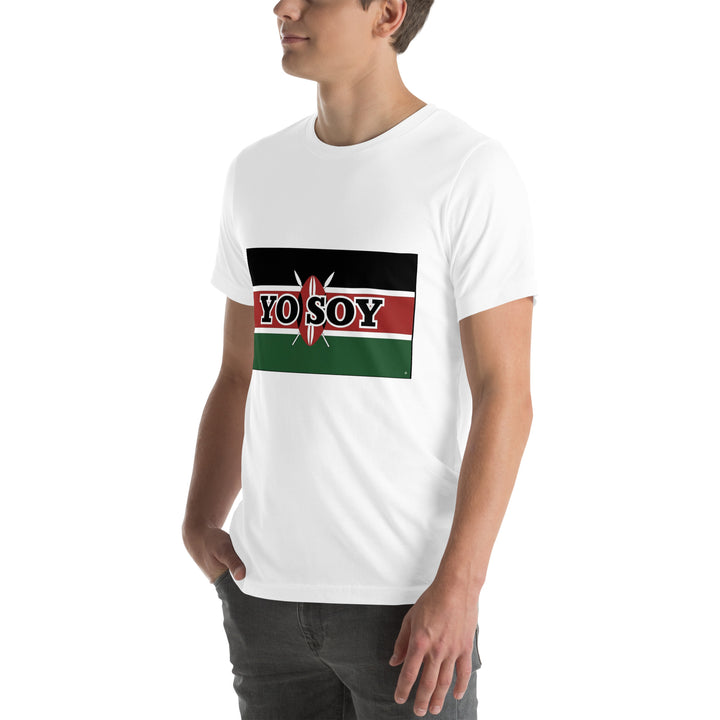 White T-shirt with the Kenyan flag and 'YO SOY' text, front left view.