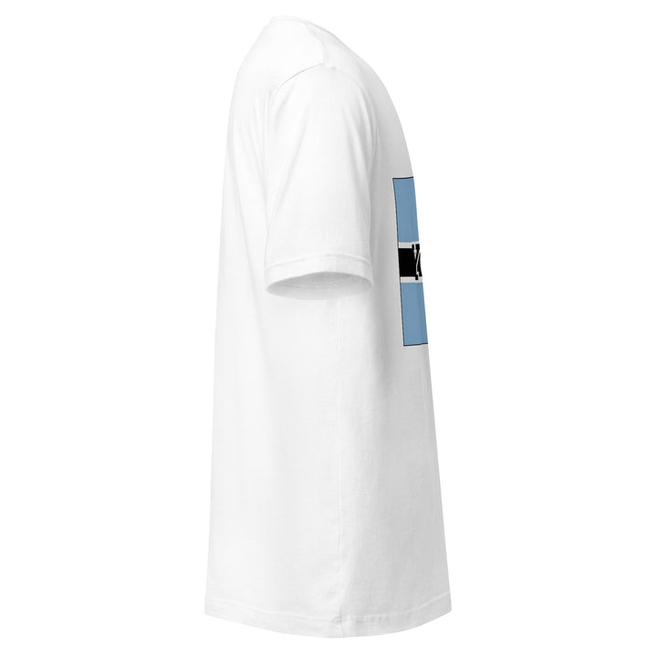 White T-shirt with the Botswana flag and 'YO SOY' text, right side view.
