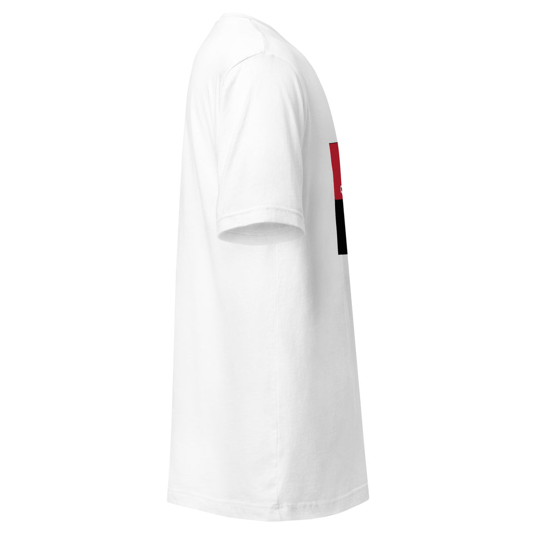 White T-shirt with the Angolan flag and 'YO SOY' text, right side view.